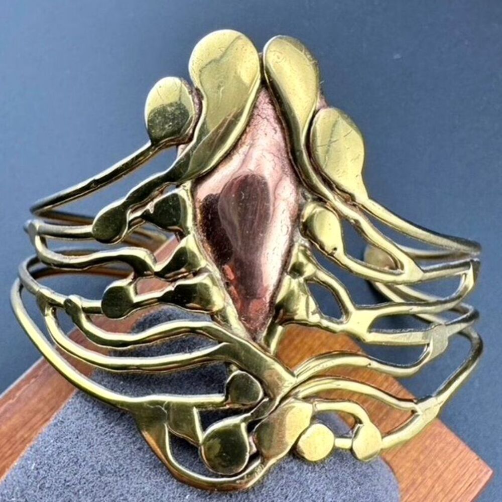 Vintage Copper Brass Artisan Brutalist Cuff Bracelet 6.5"